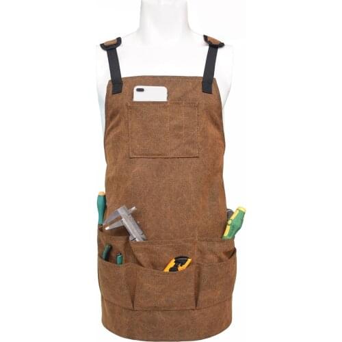 Mud Color Thicken Multi-pocket Adjustable Canvas Apron Men Women Outdoor Camping Fishing Hunting Clothes Accessory Tool Apron
