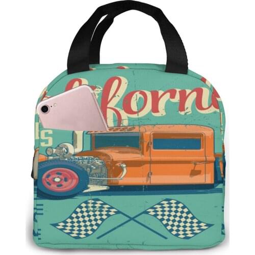 California Racers Poster Lunch Food Box Bag Insulated Thermal Food Picnic Lunch Bag for Women kids Men Cooler Tote Bag