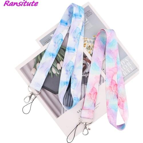 Ransitute R1948 Colourful Marble Pattern Neck Strap Lanyards ID Badge Card Holder Keychain Phone Gym Strap Webbing Necklace Gift