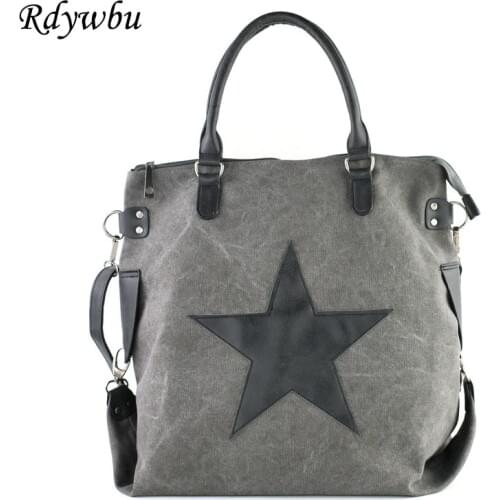Rdywbu VINTAGE BIG STAR CANVAS TOTE HANDBAG - Unisex Multifunctional Travel Shoulder Bag Crossbody Messenger Beach Bag B218-1