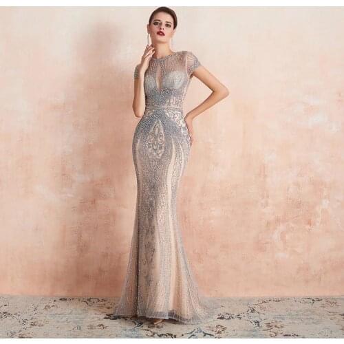 Luxury Sleeveless Full Diamond O Neck Sexy Evening Dress 2020 Beading Formal Party Gowns