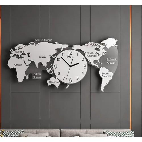 Luxury Modern Design Wall Clock World Map Metal Nordic Large Decorative Wall Clocks Silent Wall Zegar Large Clock AD50WC