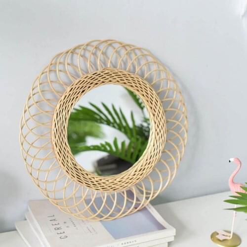 Rattan Innovative Art Homestay Decoration Makeup Mirror Round Dressing Bathroom Wall Hanging Mirrors Craft Photo Props