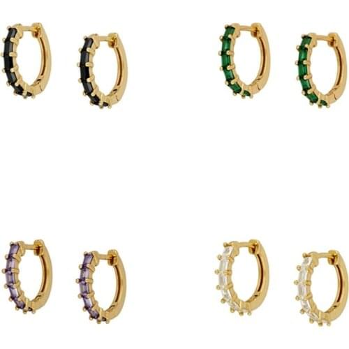 925 Silver Ear Buckle Earring Sparkling Rainbow Crystal Hoop Earrings Gold Silver Set Women lovers' Girl Piercing Fashion Gift