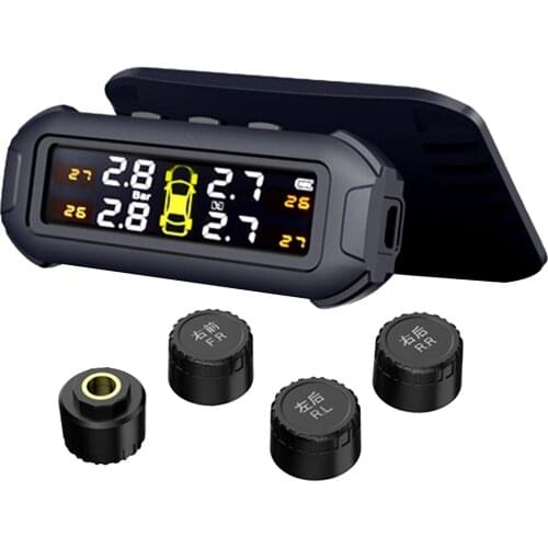 Tpms Solar Car Tire Pressure Monitoring System with Five-Alarm Modes and Real-Time LCD Display for Most Vehicles