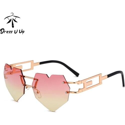 DRESSUUP Rimless Sunglasses Women Brand Heart Lovers Alloy Frame Female Sun Glasses For Woman Gradient Glasses Gafas Mujer