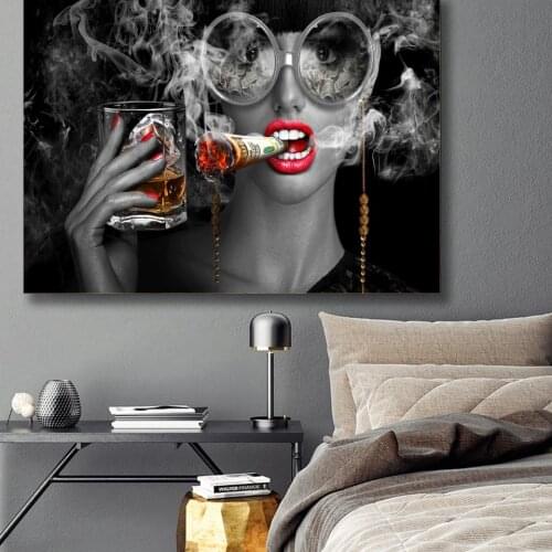 Modern Abstract Canvas Painting Creative Art Burning Money Smoking Clouds Wall Art prints for Study Room Office and Home Decor