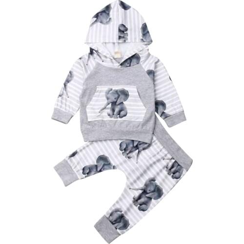 Newborn Baby Girls Boy Hooded Tops Pants Tracksuit Trousers Outfits Clothes Sets 0-24M