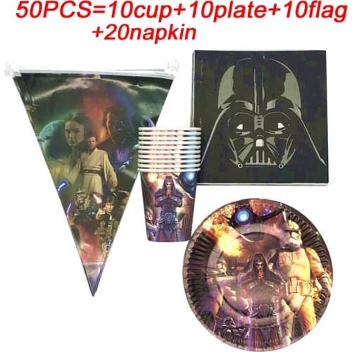 Star Wars Theme Party Tableware Paper Plate Cup Napkins Banner Flags Disposable Tableware Happy Birthday Party Supplies For Boys