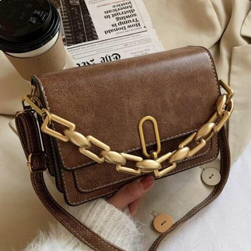 Vintage Womens Designer Chain Handbag Crossbody Bags for Women 2021 High Quality Solid Color PU Leather Shoulder Messenger Bag