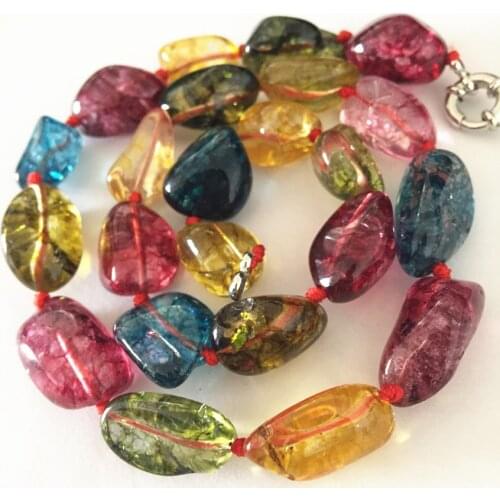 High grade multicolor faux tourmaline irregular 10-15mm semi-precious stone strand necklace women fashion jewelry 18inch B2685-1