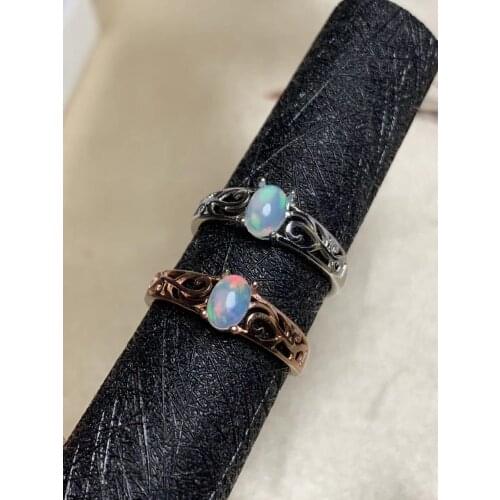 Natural opal woman rings good fire color mysterious 925 silver adjustable size L-0021