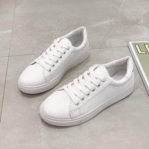 2021 new summer tenis feminino lace-up white shoes women PU Leather solid color female shoes casual women shoes sneakers