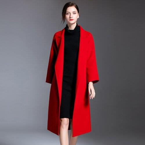 Womens winter overcoats red belt Double-sided wool cashmere outwear 2019 autumn plus size ladies fashion long free ship