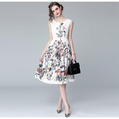 2021 Summer Eegant Tank Dress Womens Sleeveless Boho Flower Printed Vintage Casual Female Vest Beach Midi Dress Vestidos k1540