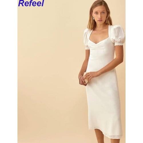 Heart Collar High Waist Vintage Midi Dress Women Elegant Summer Dress White Drawstring Slim Long Dresses Outfits