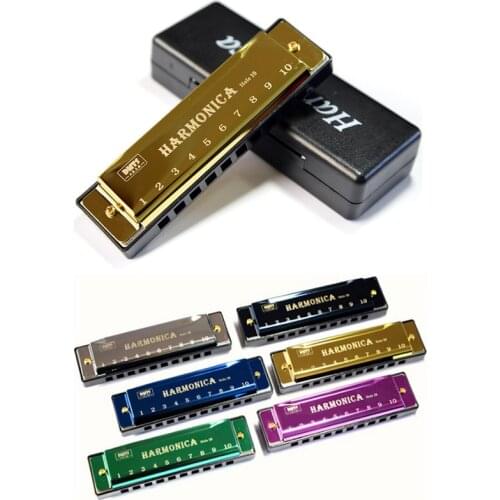 10 Holes Harmonica with Case C Tone Diatonic Harp Blues Jazz Band Mouth Organ Harp Early Education Baby Music Sense Training
