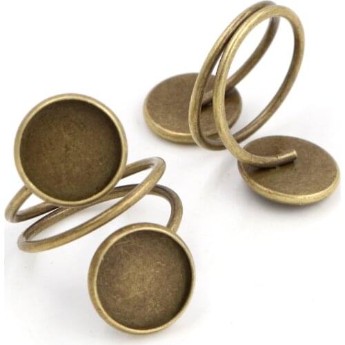 12mm 5pcs Antique Bronze Plated Brass Adjustable Ring Settings Blank/Base,Fit 12mm Glass Cabochons,Buttons;Ring Bezels -J2-24