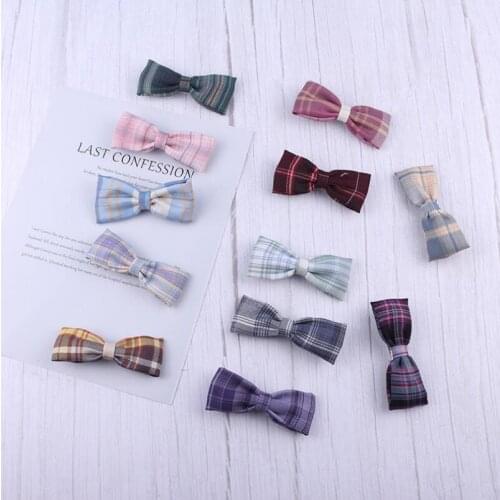 12Pcs/Set Girls Bows Hair Clip Kids Barrettes College Style Plaid Hair Bands Children Hair Rope Retro Headwear Hair Accessories
