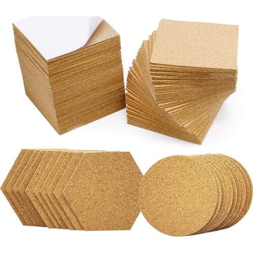 120Pcs Round Hexagon Self-Adhesive Cork Square, Cork Plywood, Reusable Cork Board Cork Mat, Used for Coasters and DIY