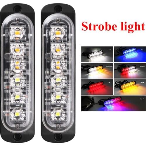 2Pcs 6 LED Light Car Side Strobe Light Bar Flash Emergency Car Vehicle Warning Strobe Flashing Blue Red White Yellow Amber
