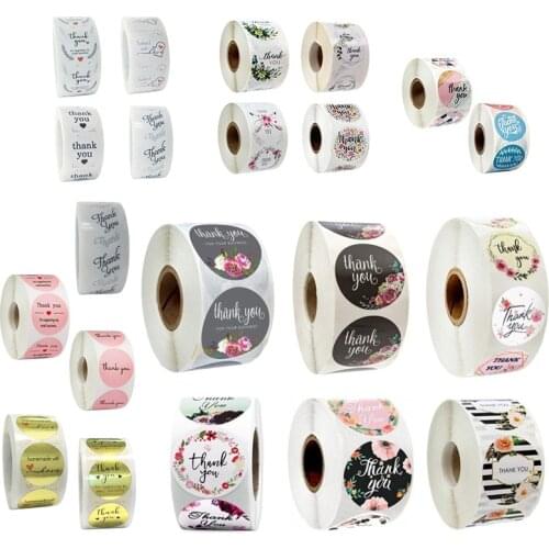 500Pcs Roll black Seal Labels white Thank You Scrapbook Handmade sticker Circle Stationery Food Envelope Gift 25mm