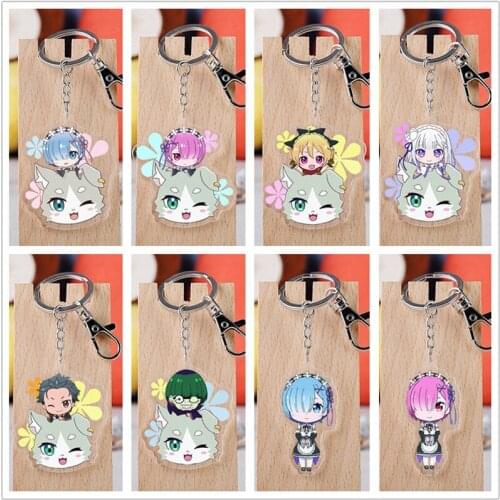 Anime Re Life in a Different World From Zero Model Doll Acrylic Keychain Rem Ram Figure Toy Pendant Double sided Keyring Gifts