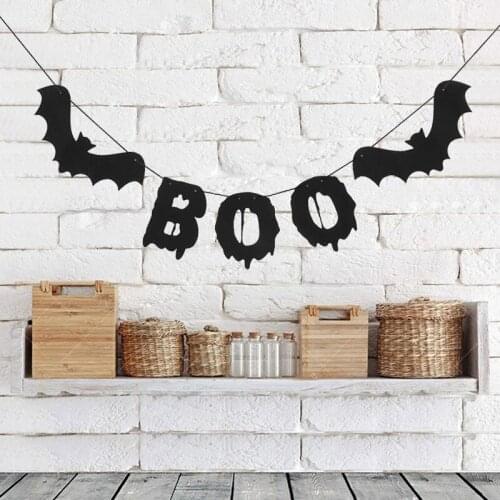 Halloween Black Boo Letter Bat Banner Flag Halloween Party Banner Solid Color All-Match Hanging Flag Decorations