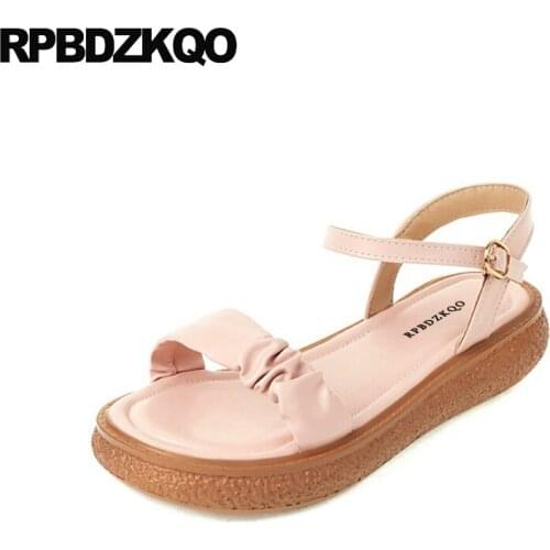 Women Flat Cheap White Plus Size 11 Platform Flatform Summer Two Strap Sandals Shoes Girls Harajuku Open Toe Pink 2021 Ladies