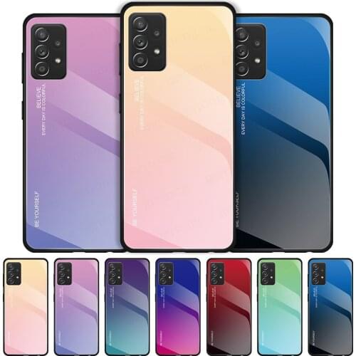 A52 Case Tempered Glass For Samsung Galaxy A52 A72 A42 A32 A12 A02S F62 M62 Coque Gradient Glass Cover Back Protective Shell A52