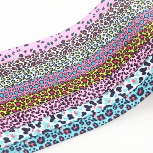 DHK 5/8'' 5yards Leopard printed Fold Elastic FOE stretch ribbon hairbow headwear headband DIY OEM E1906