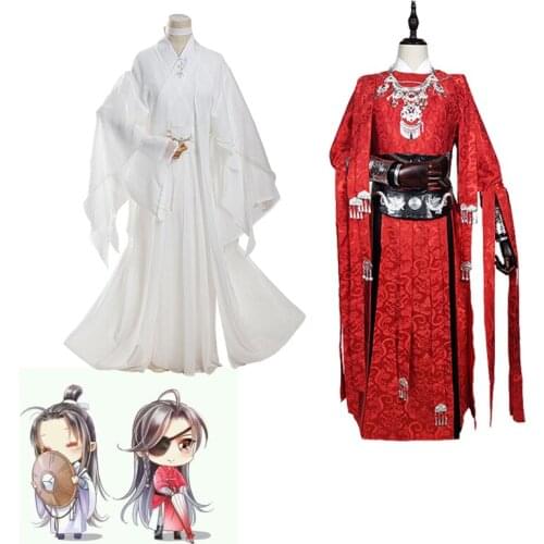 Anime Tian Guan Ci Fu Cosplay Xie Lian Costume Hua Cheng Han Fu Red King Cos Full Set Antiquity Kimono Wigs Hair Shoes Costumes