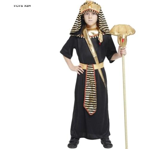Black Boys Halloween Egyptian Pharaoh Robe Costumes Kids Children Egyptian traditional King Cosplay Carnival Purim Party dress