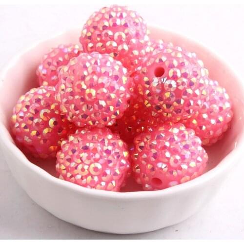 Kwoi vita Mint Hotpink AB Wholesales AAA Quality 20mm Chunky 100pcs/lot Resin Rhinestone Ball beads for Kids Girl Jewelry