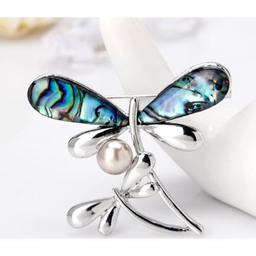 Fashion Natural Shell Dragonfly Brooch Imitation Pearl Animal Pins for Women Wedding Grace Brooches Jewelry Accessories