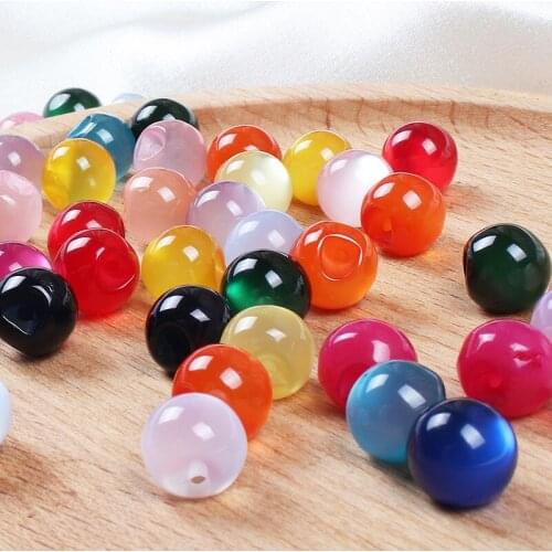 New 10pcs/bag Resin Jade Partial Hole Pearlescent Round Bead Buttons DIY Tang Suit Hanfu Shirt Chiffon Decorative Buttons