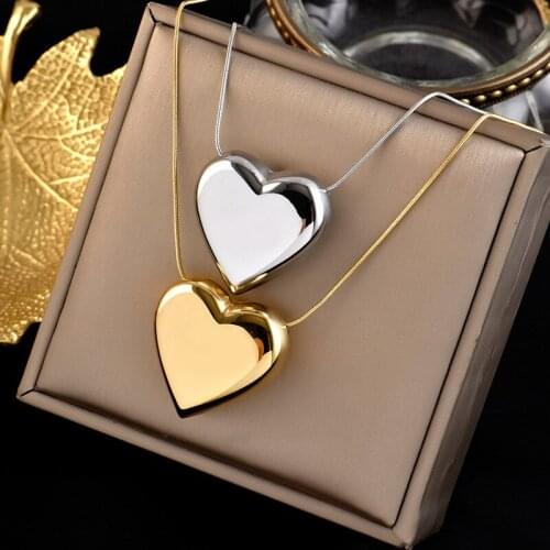 Origin Summer Minimalist Stainless Steel Love Heart Pendant Necklace for Women Gold Silver Color Metallic Necklace Jewelry