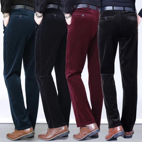 Autumn and Winter New Mens Corduroy pants High waist Stretch Corduroy Casual pants Middle-aged Mens Straight trousers