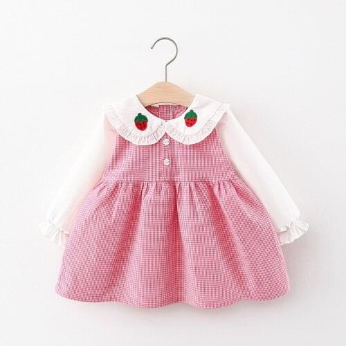 Baby girl dress cute strawberry collar plaid long-sleeve baby dress spring autumn girl casual dress party dress children clothes