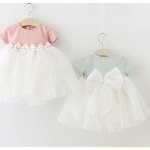 Pudcoco US Stock Kids Baby Girls Dress Lace Floral Party Short Sleeve Bowknot Dress Clothes