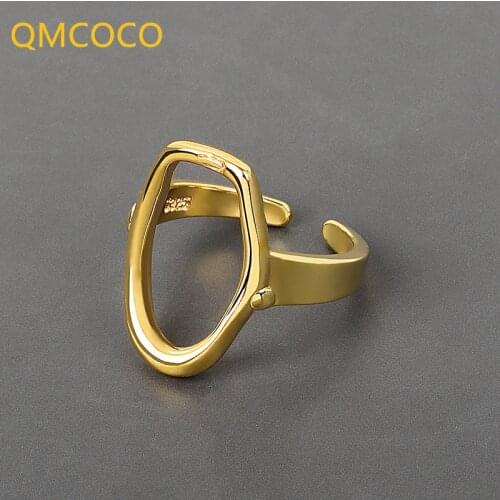QMCOCO 925 Sterling Silver Matte Ring Vintage Wedding Trendy Jewelry Opening Adjustable Handmade Ring Classic Fine Women Jewelry