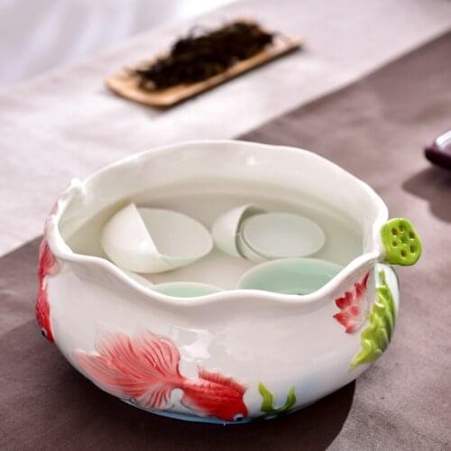 Hand painted ceramic large kungfu tea washing cup wash pen wash flange tea tray tea ceremony six gentlemen bucket mat