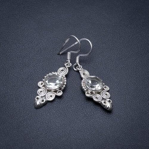 Natural Green Amethyst Punk Style 925 Sterling Silver Earrings 1 1/2" S1281