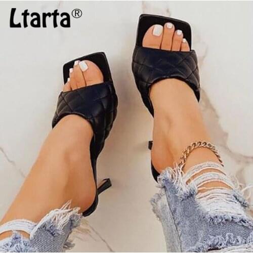 LTARTA New Design Square Toe Thin High Heels Slippers Women Sandals Fashion Slip On Slides Summer Woman Shoes Mules LXM