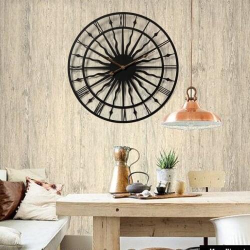 European Wall Clock Living Room Decoration Large Wall Clock Modern Design Silent Metal Clocks Round Hollow Iron Hanging Watch
