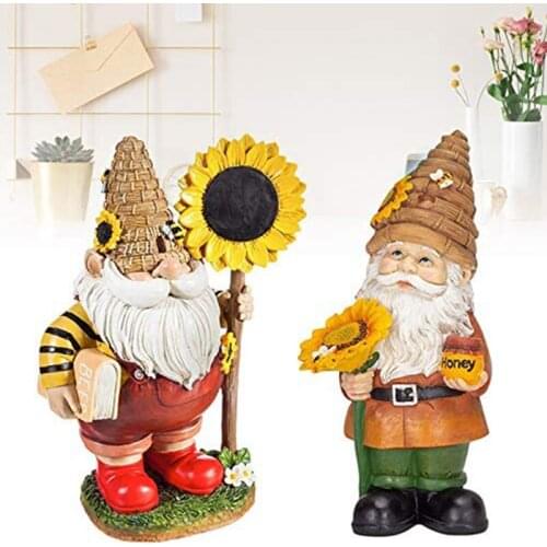 Gnome Decoration Beehive Gnome With Sunflower Bright Yellow And Tan Polyresin Outdoor Garden Statue Garden Statue Decor Jardin