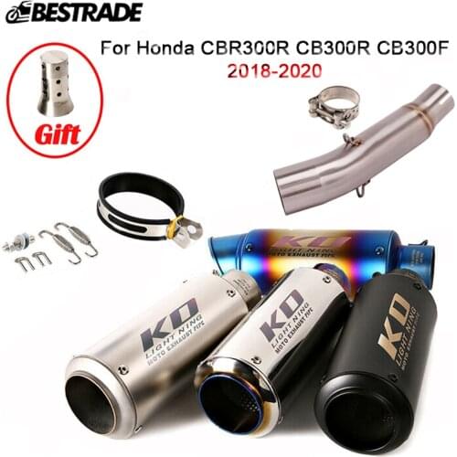 Motorcycle Exhaust System For Honda CBR300R CB300R CB300F 2018-2020 51mm Muffler Pipe Silencer Tip Slip Mid Tube Stainless Steel