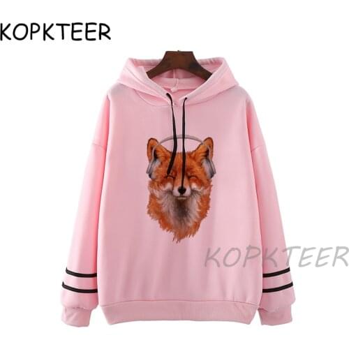 Funny Smiling Musical Fox Sweatshirt Women Aesthetic Hooded Top Fall Women Clothing Girlfriend Oversized Top Hoodies sweatshirt