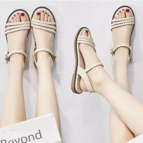 Fairy style womens sandals net red hemp rope decorative flat sandals summer womens shoes