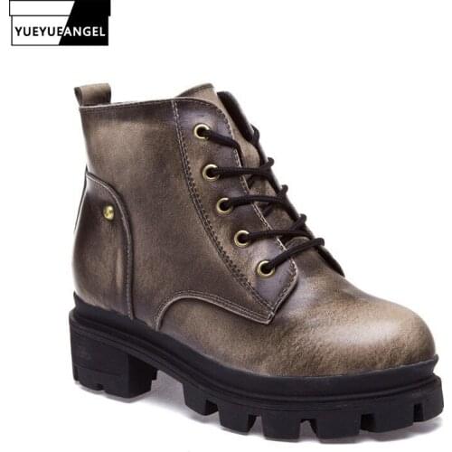 England Style Vintage Ankle Boots Women Lace Up Fashion Thick Heels Platform Boots Winter Shoes Woman Motorcycle Bota Feminina